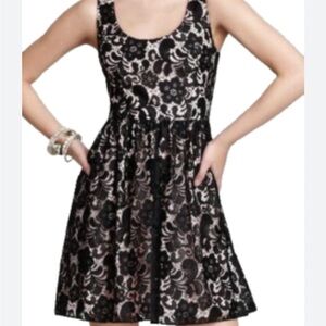 Aqua Black Lace Fit and Flare Dress